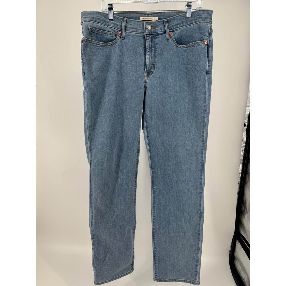Levis 314 Shaping Straight Jeans Medium Blue Wash Denim Size 33 Womens